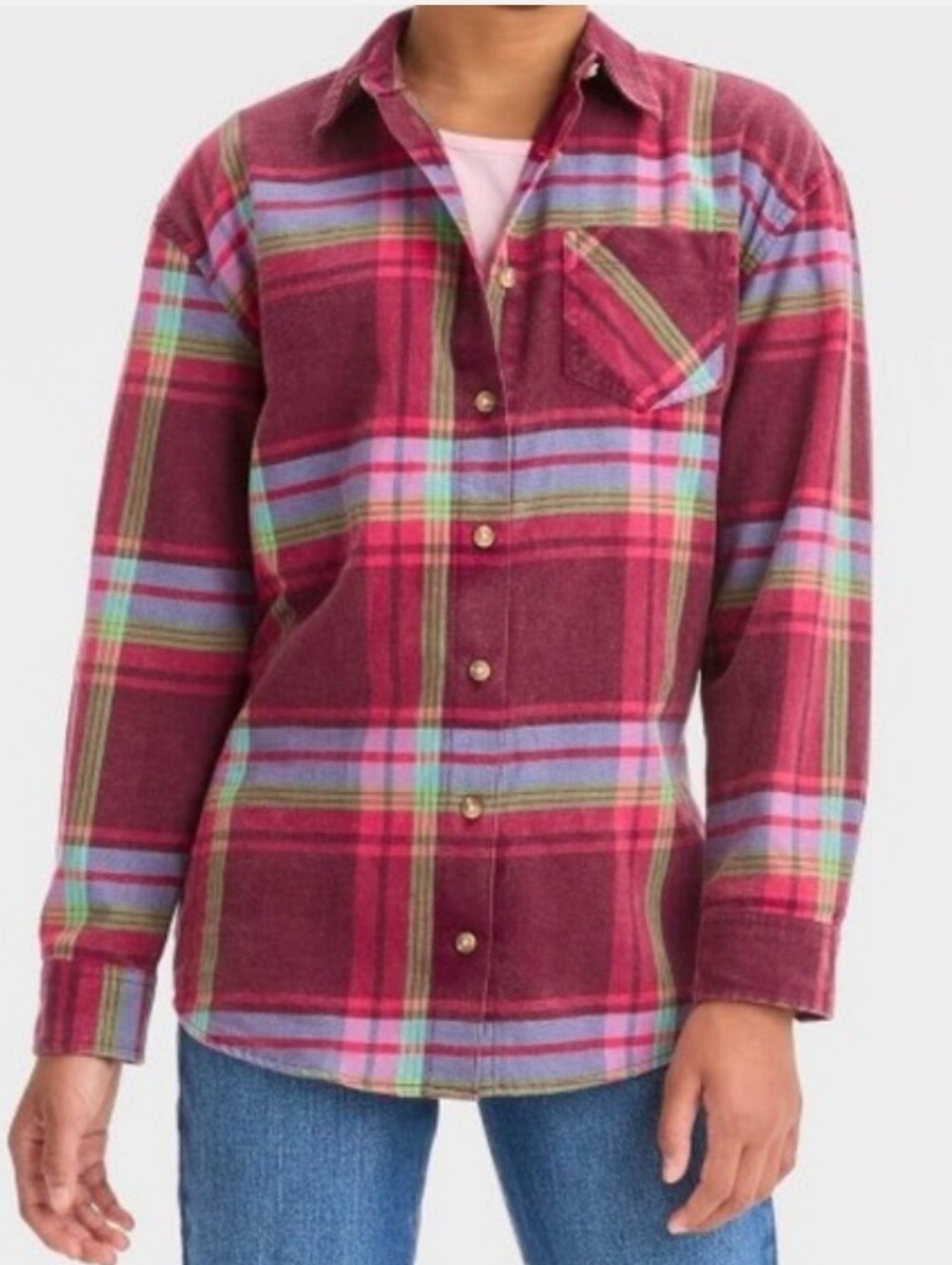Art Class Plaid Button Up Long Sleeve Shirt Girls Size Medium/8
